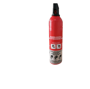 750 ml spraybrandblusser geschikt voor brandklassen A, B en F, ideaal voor kleine branden in huis, keuken of onderweg